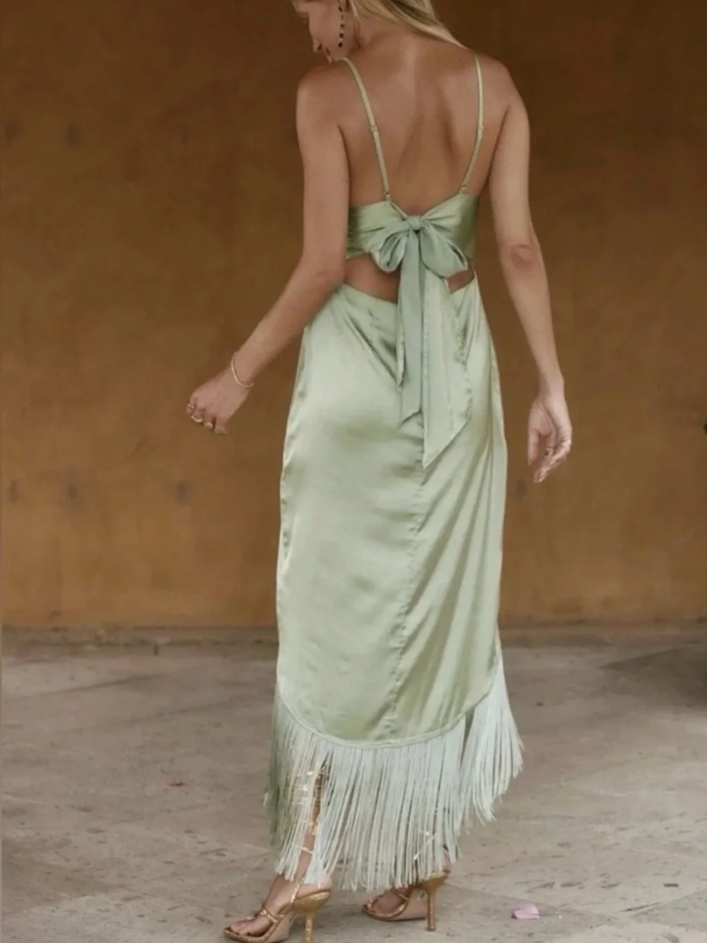 NWT 12th Tribe MONET Sage Green Fringe Cami Dress M - Picture 2 of 13